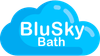 Blue cloud logo with white text: "BluSky Bath".