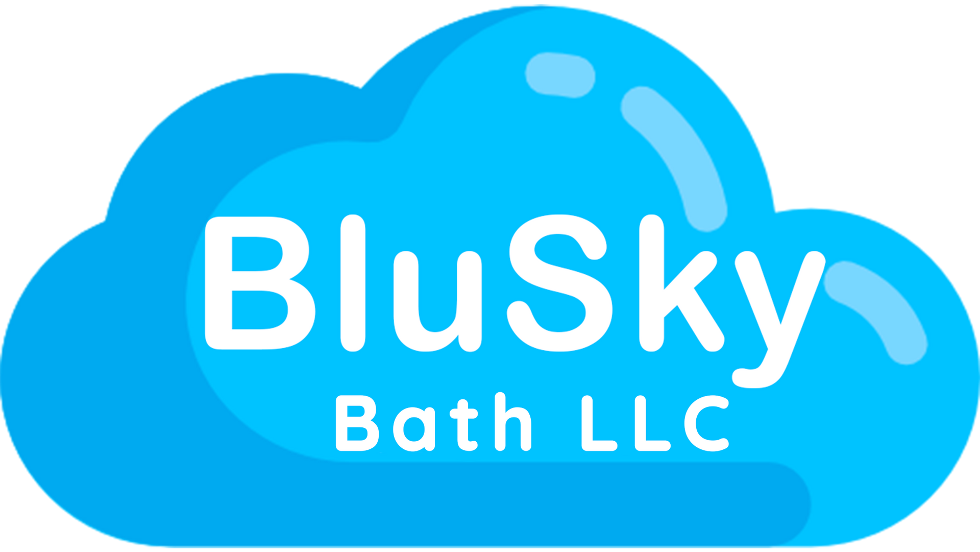 Blue cloud logo with white text: "BluSky Bath".