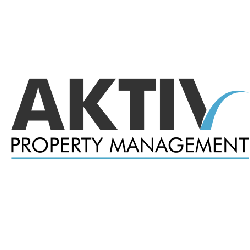 The logo for aktiv property management is black and blue.