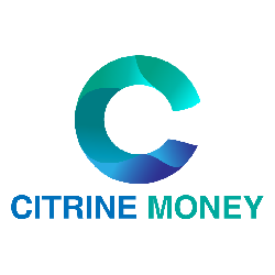 The logo for citrine money is a blue and green circle with the letter c in the middle.