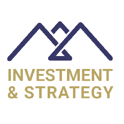 A logo for investment and strategy with a mountain in the middle.