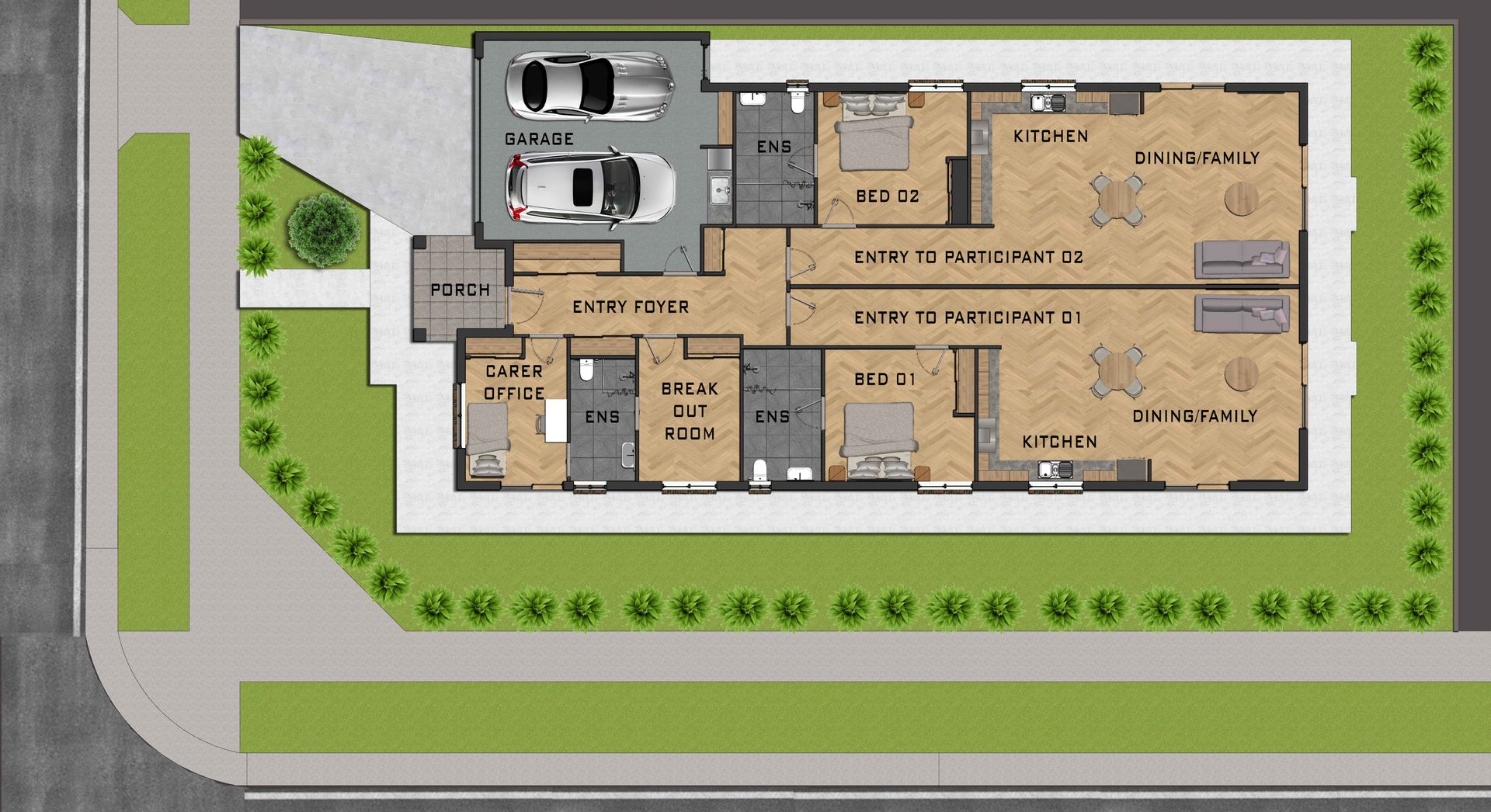 An aerial view of a floor plan of a house