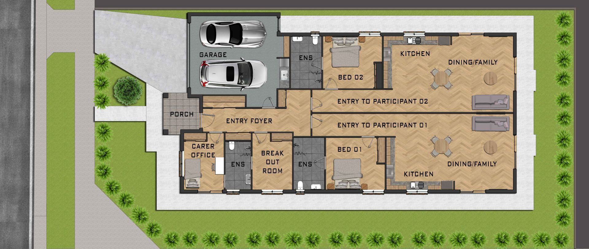 An aerial view of a floor plan of a house