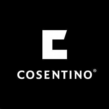 The logo for cosentino is white on a black background.