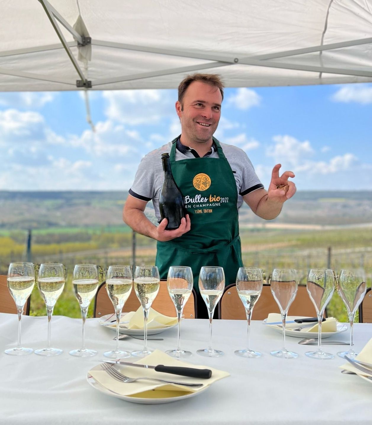 Private champagne tasting at a vineyard in Champagne, France.
