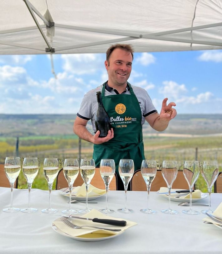 Private champagne tasting at a vineyard in Champagne, France.