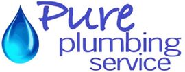 Blue water drop logo with the text “Pure plumbing service”