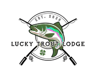 Logo of Lucky Trout Lodge with green trout, crossed fishing rods, and clover.