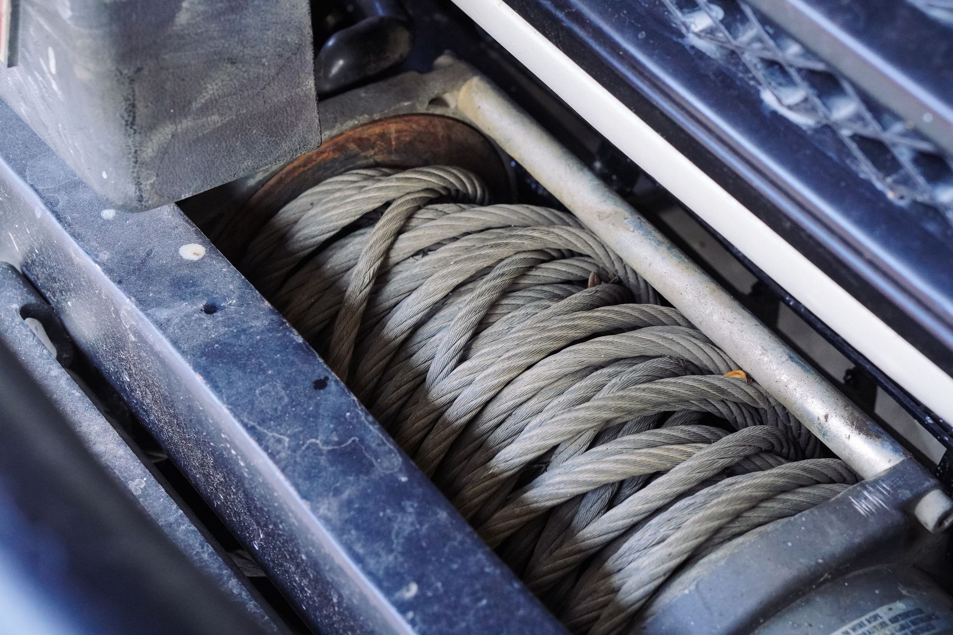 A close up of a winch on a car
