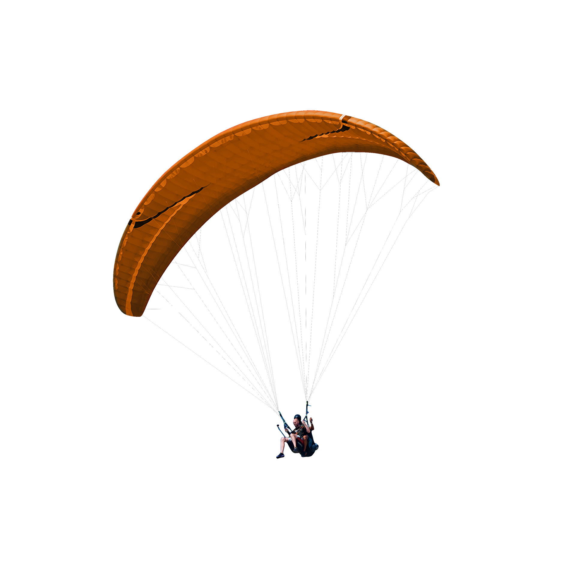 A person is flying a parachute on a white background.