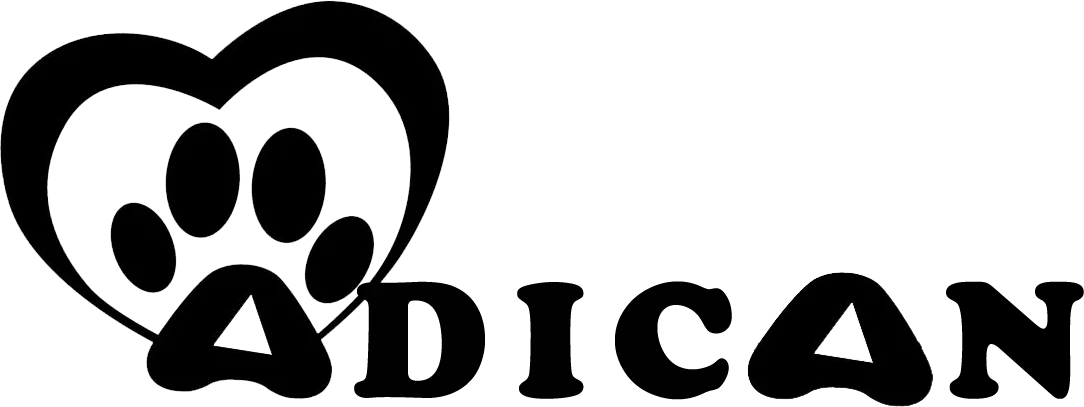 Un logotipo en blanco y negro para adican con un corazón y una huella de pata.