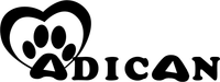 Un logotipo en blanco y negro para adican con un corazón y una huella de pata.
