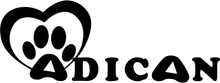 Un logotipo en blanco y negro para adican con un corazón y una huella de pata.