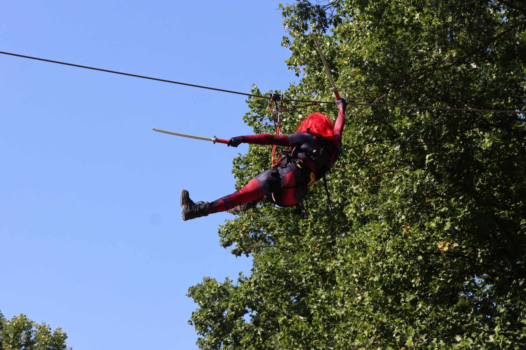 deadpool ziplining for trek or treat