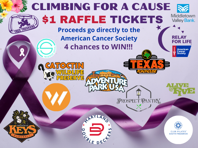 A poster that says climbing for a cause $ 1 raffle tickets