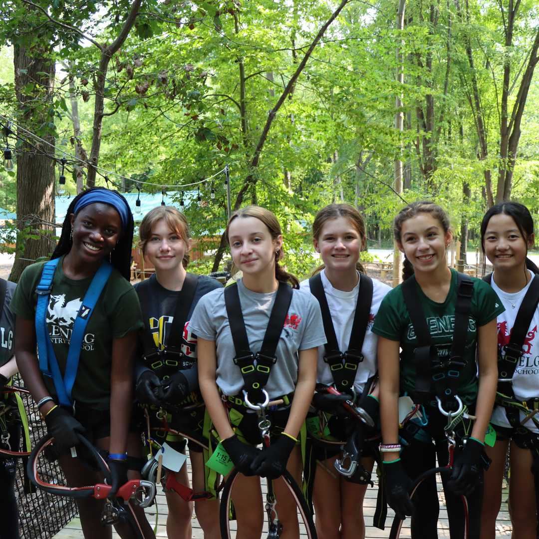 Group of Middle school girls at High ropes course