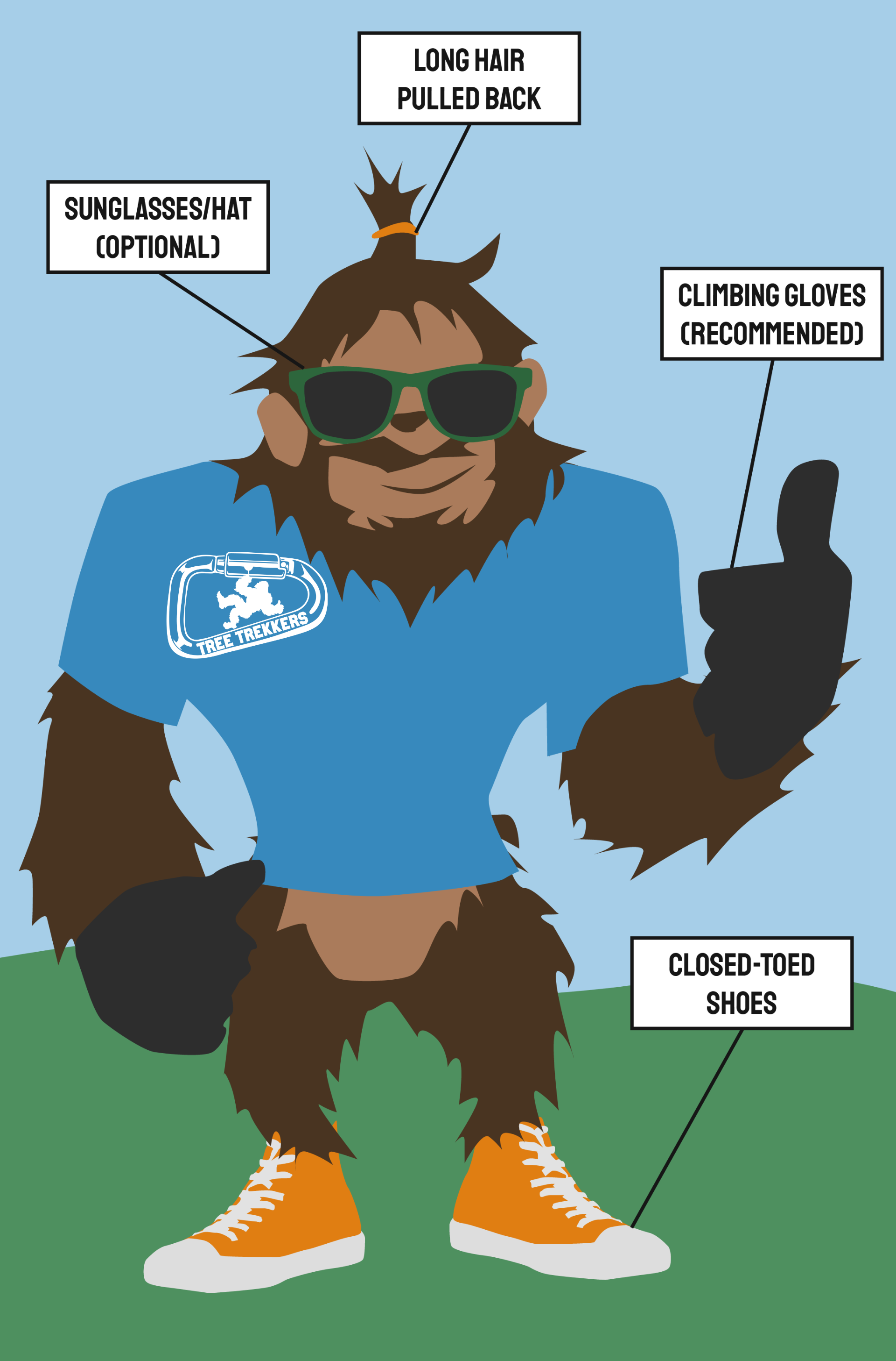 Graphic of Bigfoot showing what to wear at adventure park