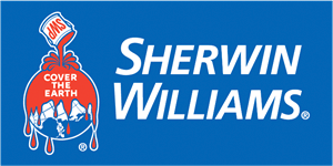 A blue and white logo for sherwin williams