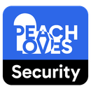 A logo for peach loves security with a blue background