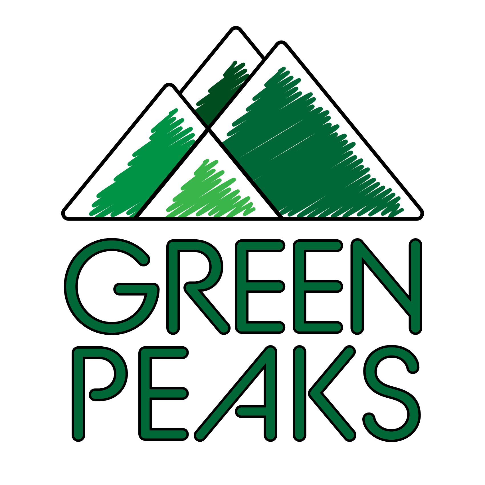The Green Peaks BC Logo featuring four green peaks.