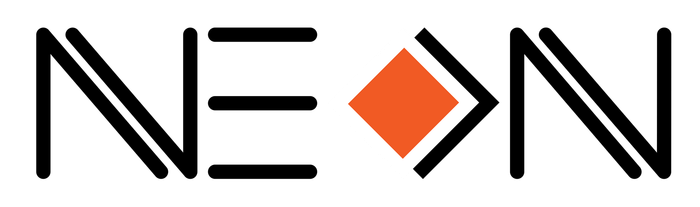 The NEON Marketing logo set against orange