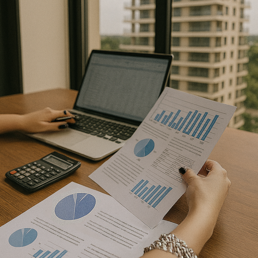 Un edificio alto con muchas ventanas y balcones sobre un fondo blanco.