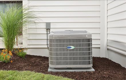 A heat pump outside a home.