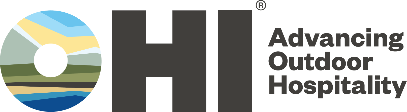 A logo for a company called advancing outdoor hospitality