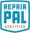 The RepairPal Certified logo, featuring bold blue text inside a blue-bordered shield with brown 