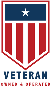 A shield logo with a blue top section containing a white star and red and white vertical stripes below, with 