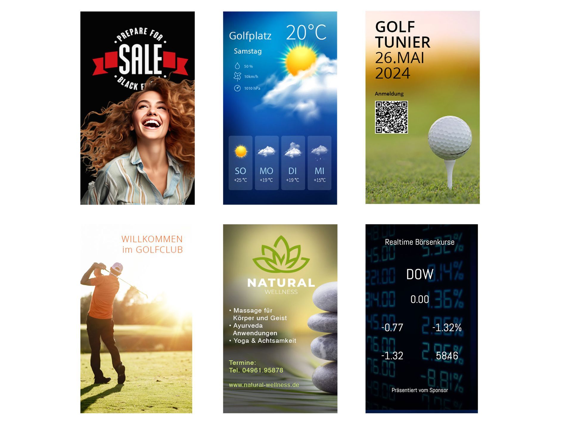 Eine Collage aus Bildern einer Golf spielenden Frau und einem Golfball auf einem Abschlag.