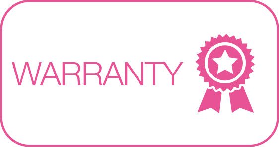 A pink warranty badge with a star on it