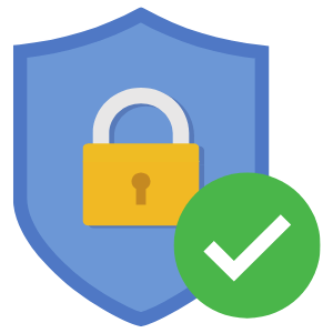 A shield with a padlock and a check mark on it.