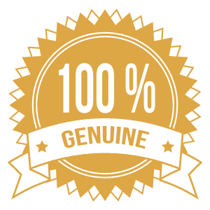 A gold badge that says 100 % genuine on it