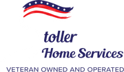 Logo for Toller Home Services, with a patriotic flag design and text "Toller Home Services. Veteran Owned and Operated."