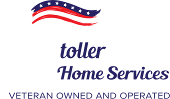 Logo for Toller Home Services, with a patriotic flag design and text "Toller Home Services. Veteran Owned and Operated."