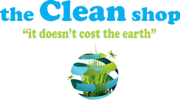 A logo for the clean shop that says it does n't cost the earth