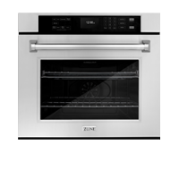 A stainless steel oven with a glass door on a white background.