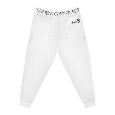 White Athletic Joggers — 'All-Boom' Script Waistband Casual Sweatpants