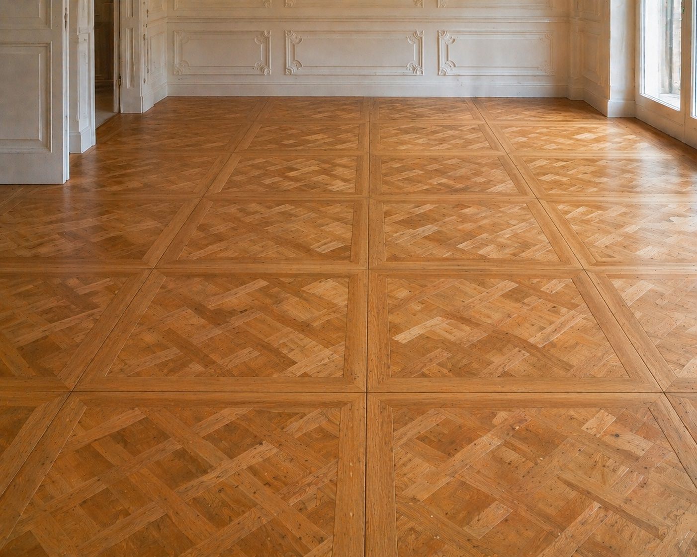 Versailles Tafelparkett aus Eiche – klassische Tafelanordnung mit ruhiger, flächiger Wirkung 