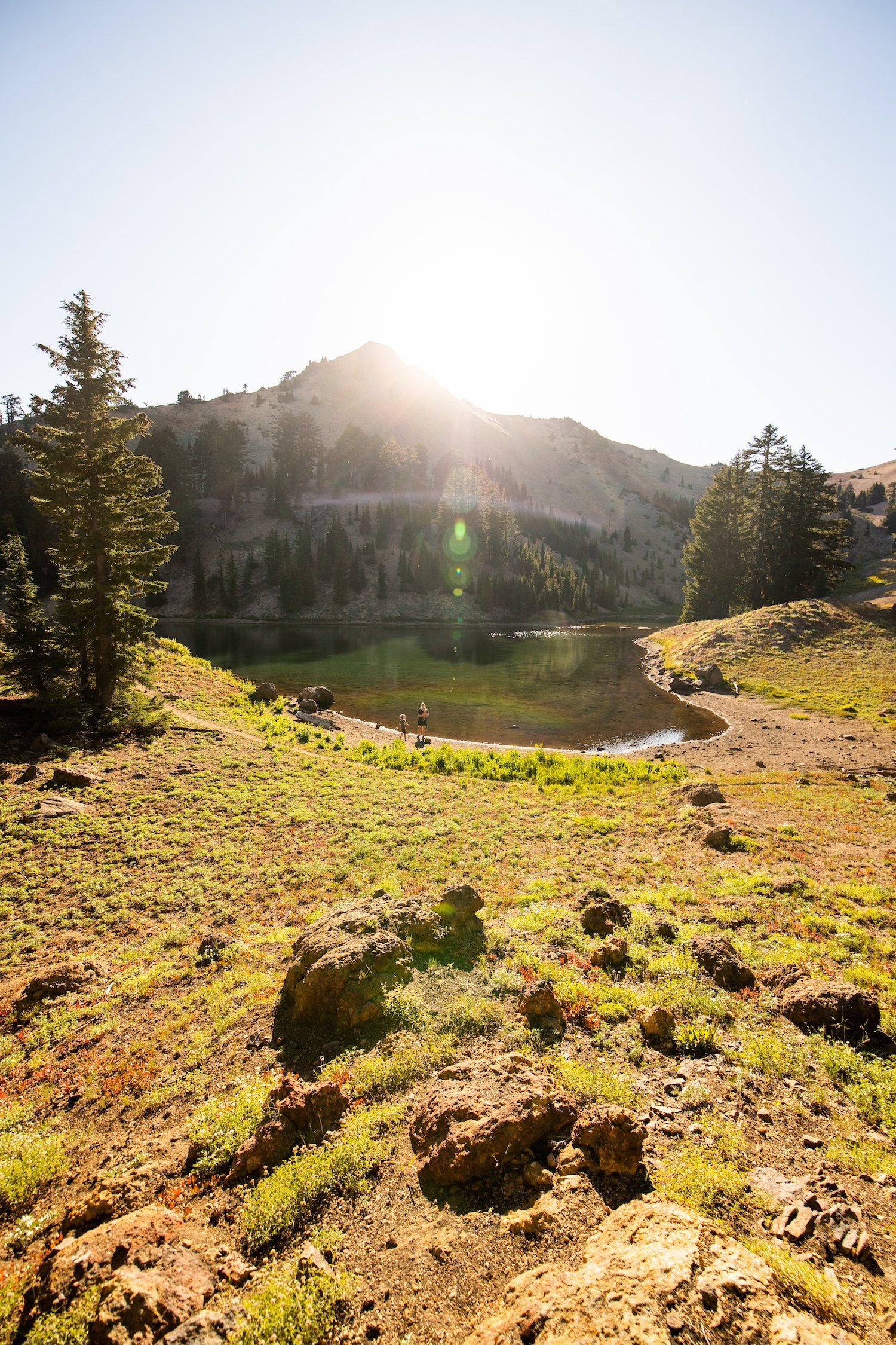 A mountain with a lake in Northern California where you can go camping.