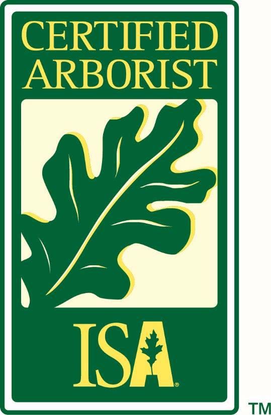 Certified Arborist logo with a green oak leaf, and the letters ISA in green.