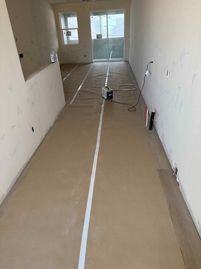 A long hallway with a white line on the floor.