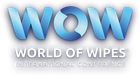 Logo for World of Wipes International Conference: blue "WOW" with swirling design; text below: "WORLD OF WIPES" and "INTERNATIONAL CONFERENCE."