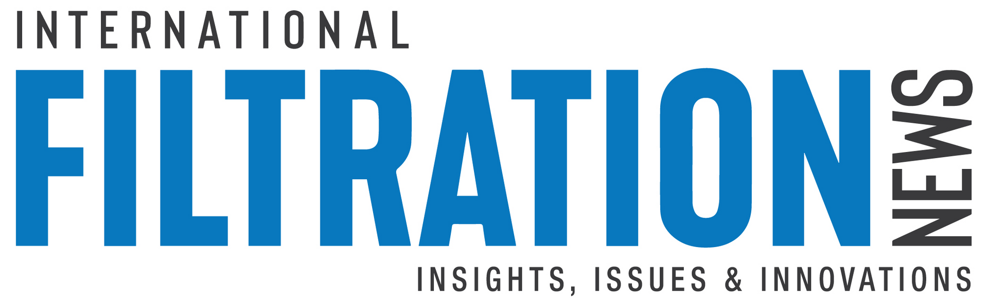 Logo for International Filtration News, blue text,