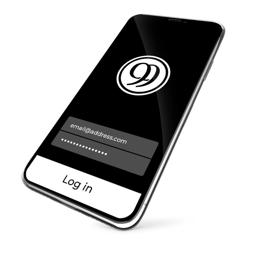 A cell phone with a log in button on the screen