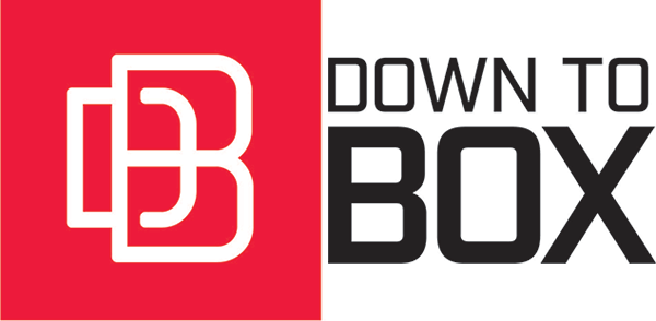 a red and white logo for down to box