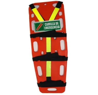 Una camilla roja con la leyenda 