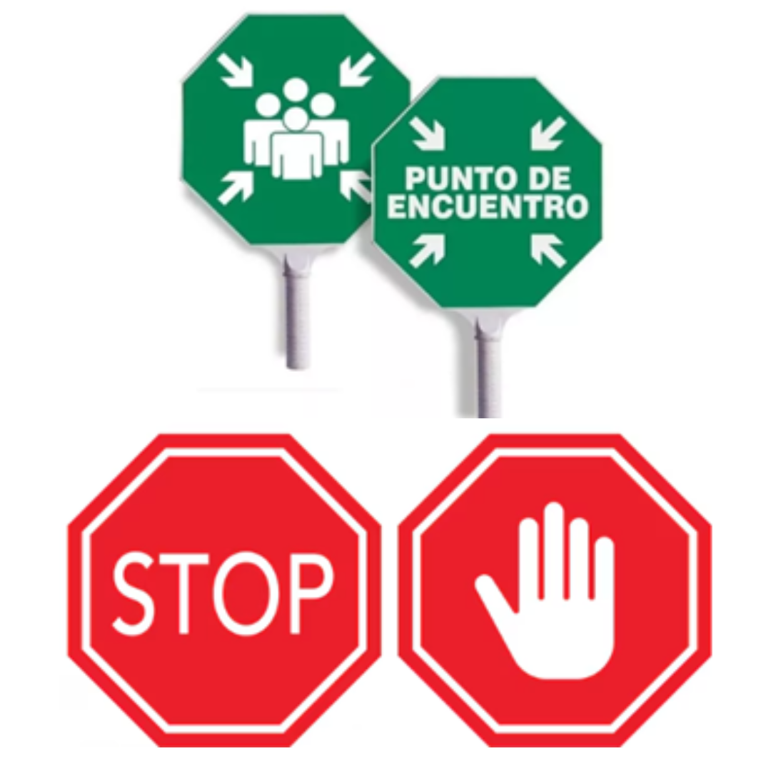 Dos señales de stop y dos señales de punto de encuentro.