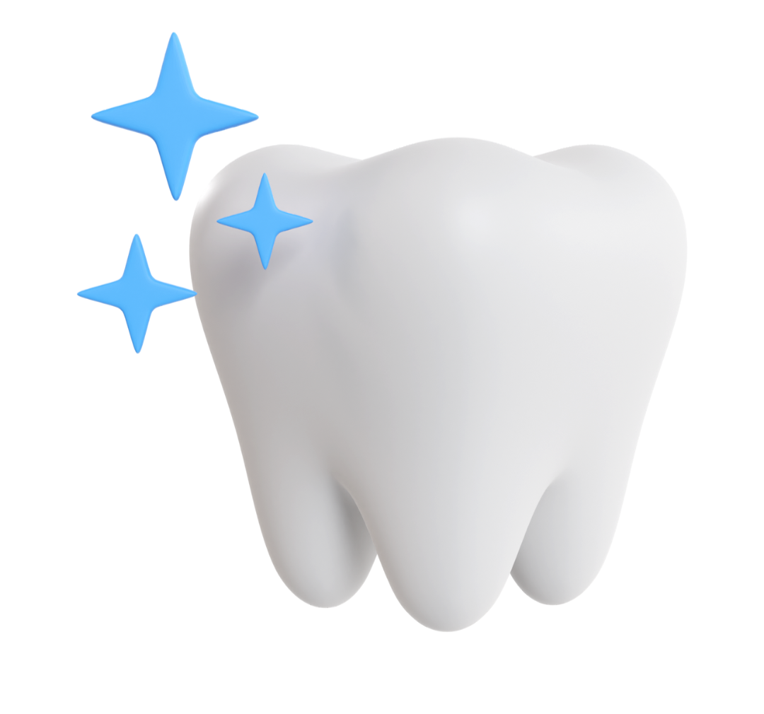 White tooth with blue sparkles.